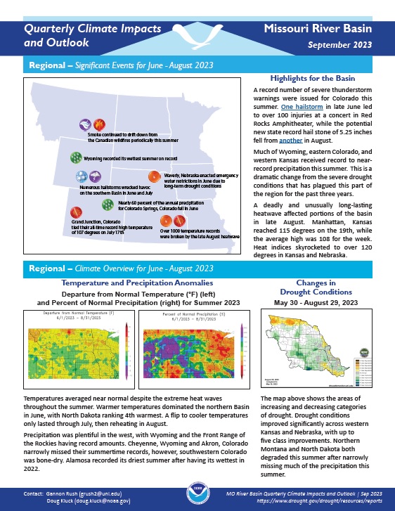 Quarterly Climate Impacts and Outlook for the Missouri River Basin September 2023 Drought.gov